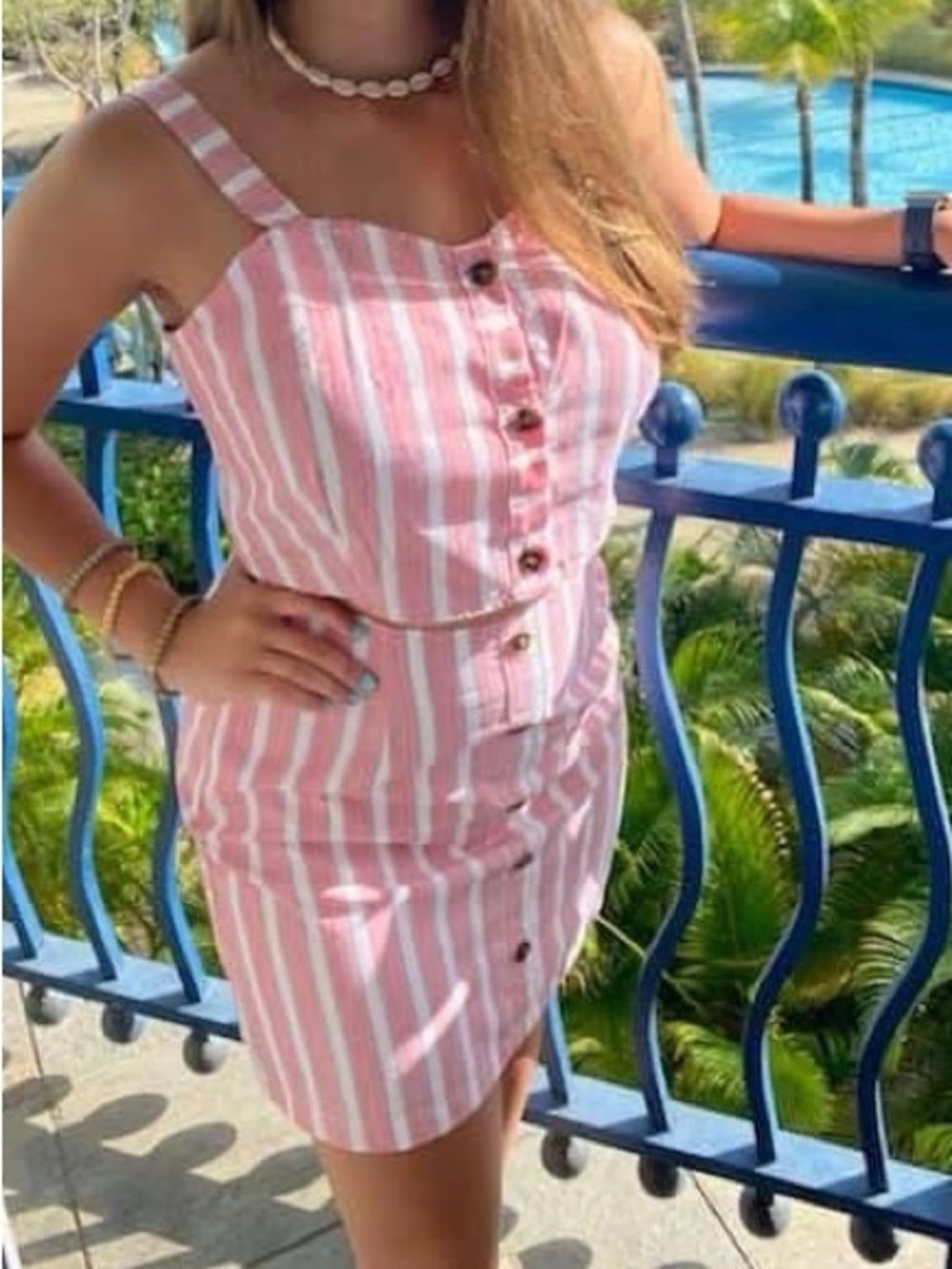Small Red & White Stripes Cropped Top & Skirt Set